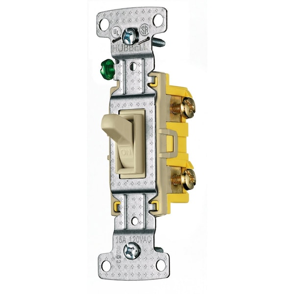 Hubbell Wiring Device-Kellems TradeSelect, Switches and Lighting Controls, Residential Grade, Toggle Switches, Single Pole, 15A 120V AC, Self Grounding, Ivory RS115SI - main